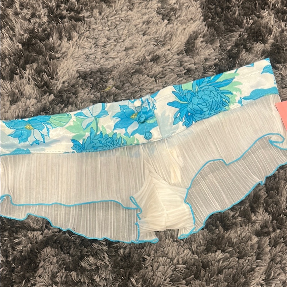 Floral Blue and White Sheer Ruffle Short Panty